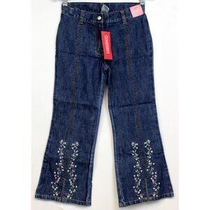 NWT 2005 Gymboree Winter Princess Denim Jeans Flowers Embroidered Straight Sz 12